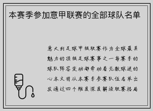 本赛季参加意甲联赛的全部球队名单