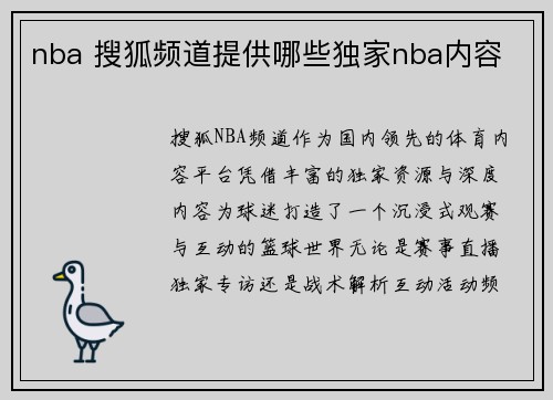 nba 搜狐频道提供哪些独家nba内容