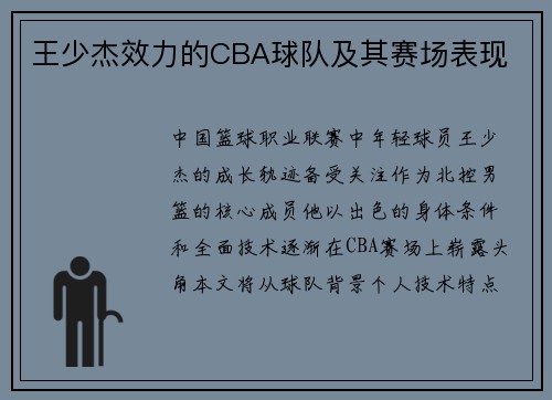 王少杰效力的CBA球队及其赛场表现